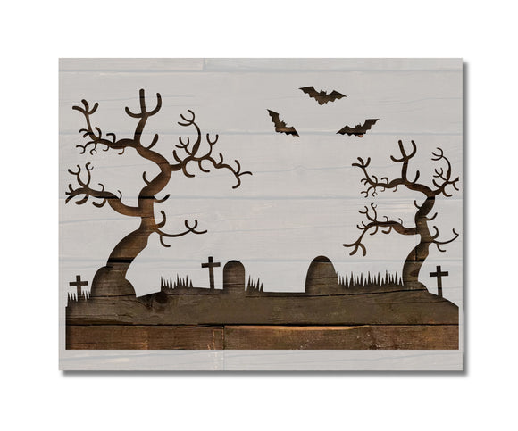 Graveyard Cemetery Halloween Stencil (916)