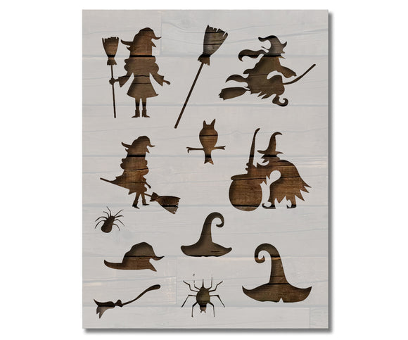 Halloween Witch Hats Brooms Spiders Stencil (919)