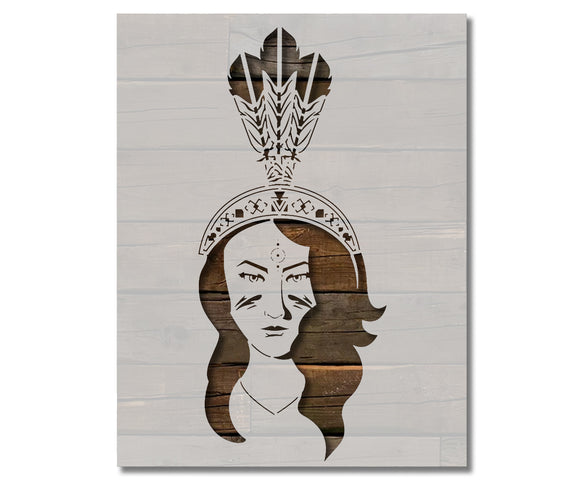 Native American Woman with Feather Headdress Stencil (996)